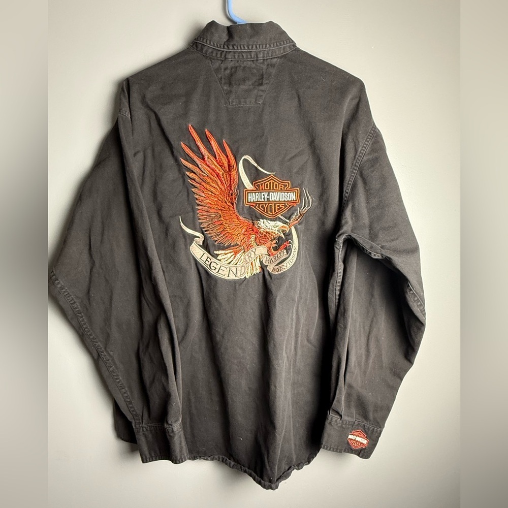 Harley Davidson 2003 Long Sleeve 100% Cotton Embroidered Job Shirt Mens Sz L